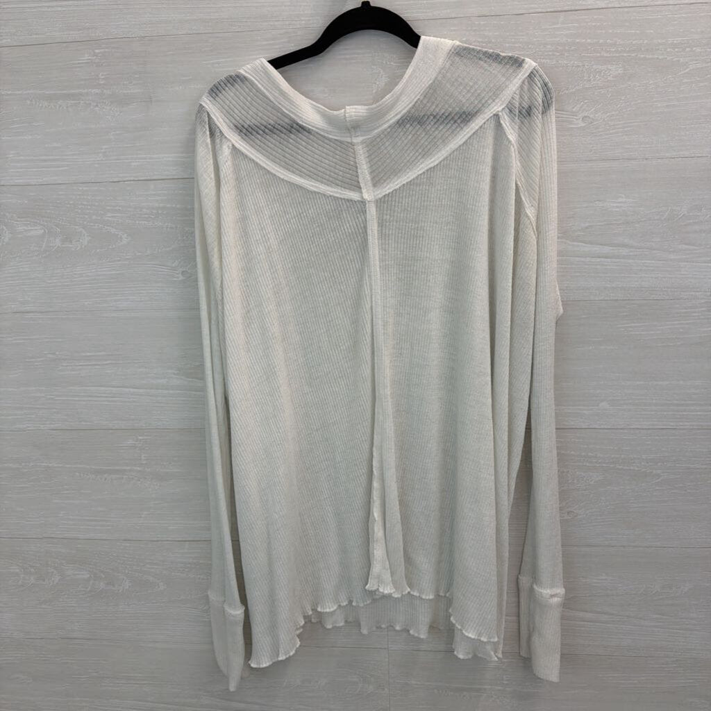 We The Free White Ribbed Deep V Neck Long Sleeve Top Large