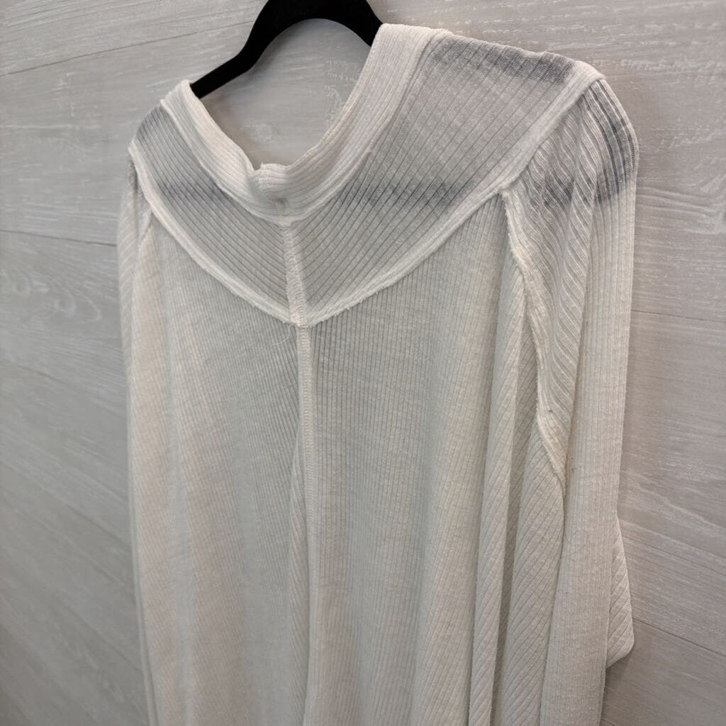 We The Free White Ribbed Deep V Neck Long Sleeve Top Large