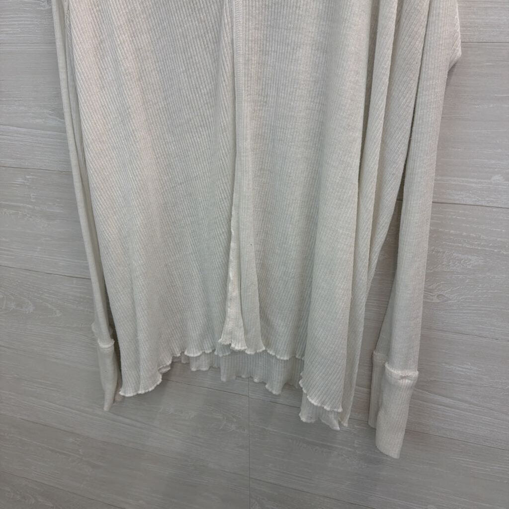 We The Free White Ribbed Deep V Neck Long Sleeve Top Large