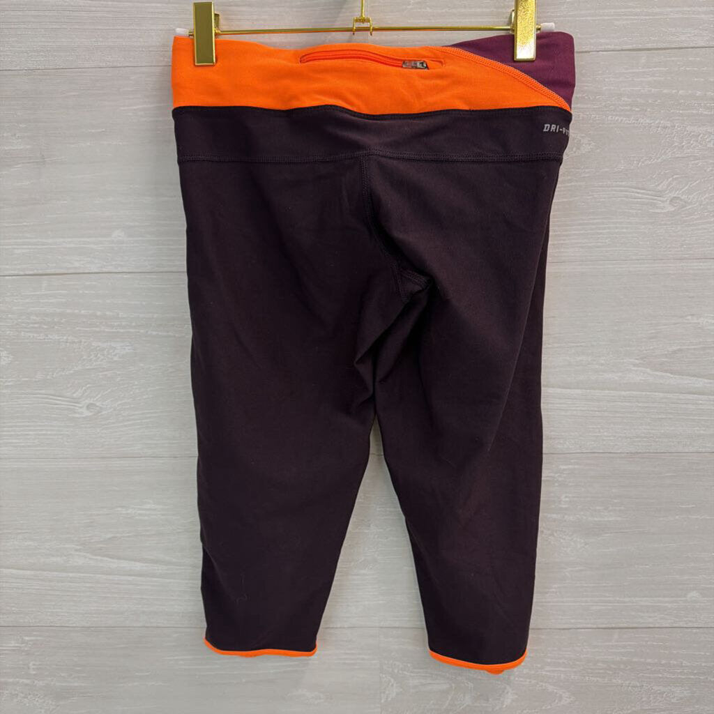 Nike Burgundy/ Orange Cropped Leggings Extra Small