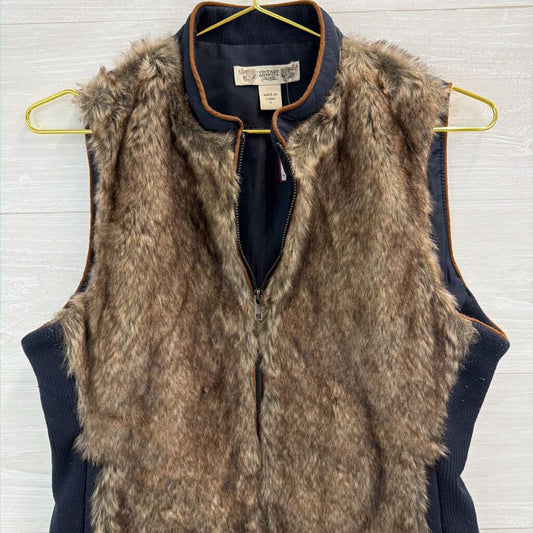 Vintage America Navy/ Faux Fur Zip Up Vest Small