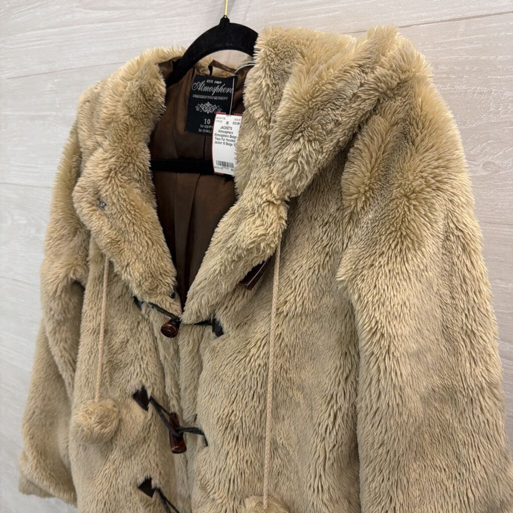 Atmosphere Beige Faux Fur Hooded Jacket 10