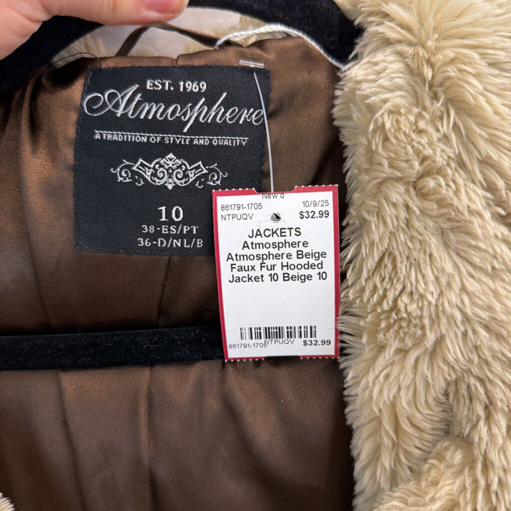 Atmosphere Beige Faux Fur Hooded Jacket 10
