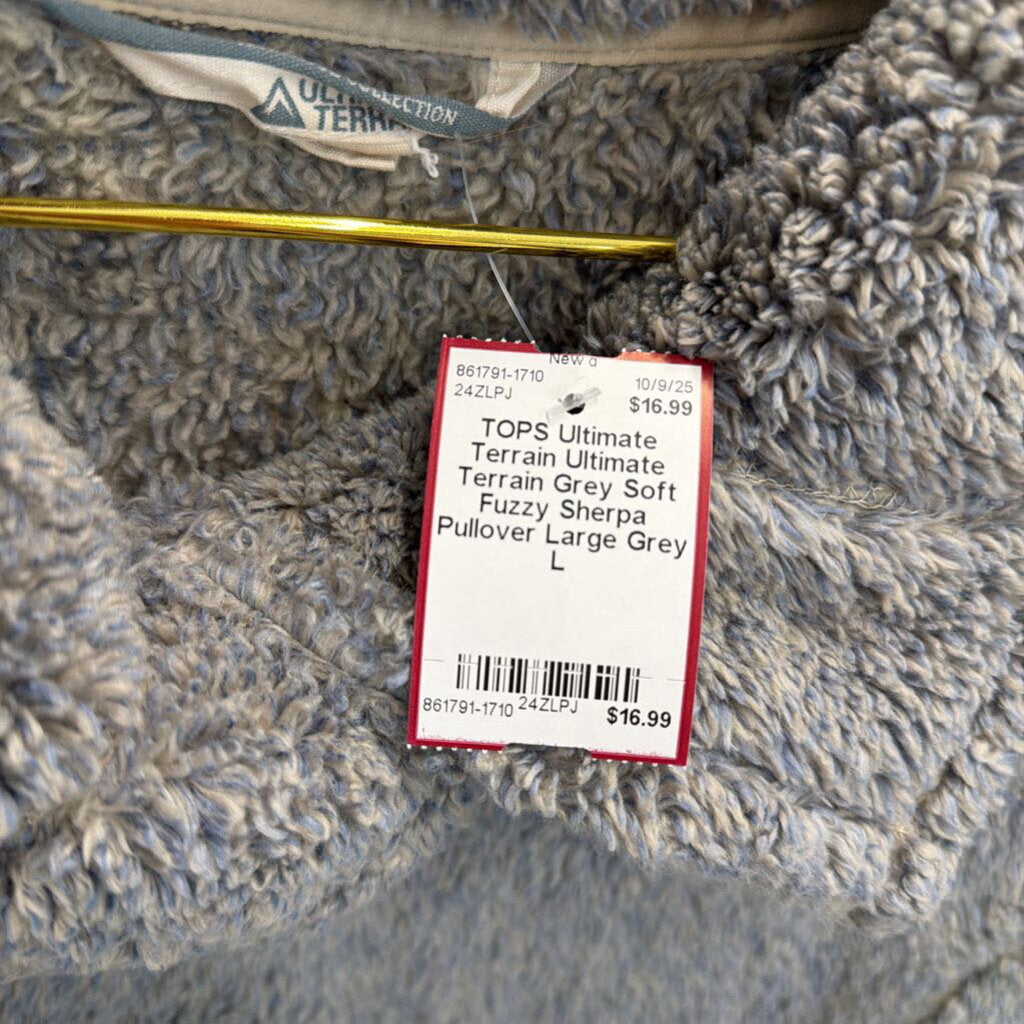 Ultimate Terrain Grey Soft Fuzzy Sherpa Pullover Large