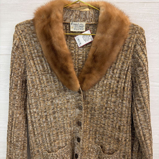 Vintage Kimlon Brwon Fur Lined Button Front Sweater Medium