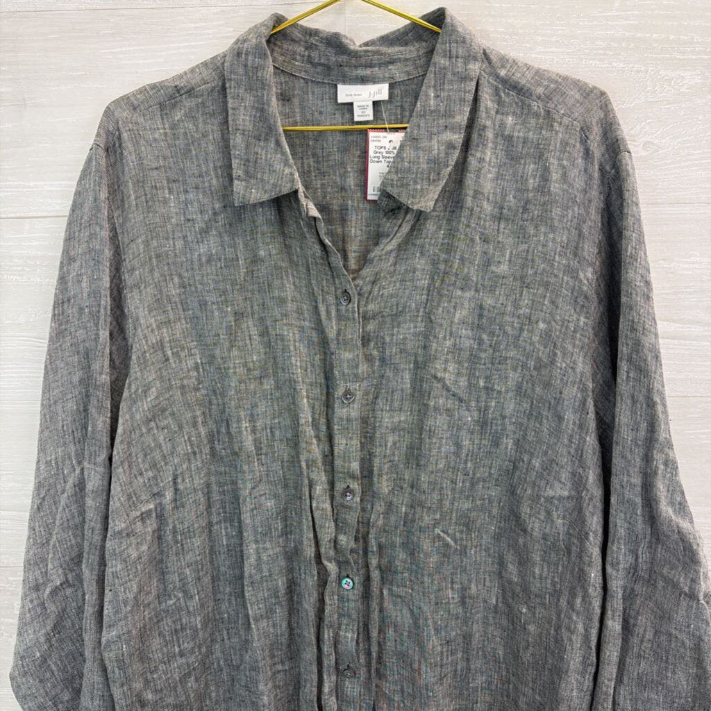 J Jill Grey 100% Linen Long Sleeve Button Down Top 4X