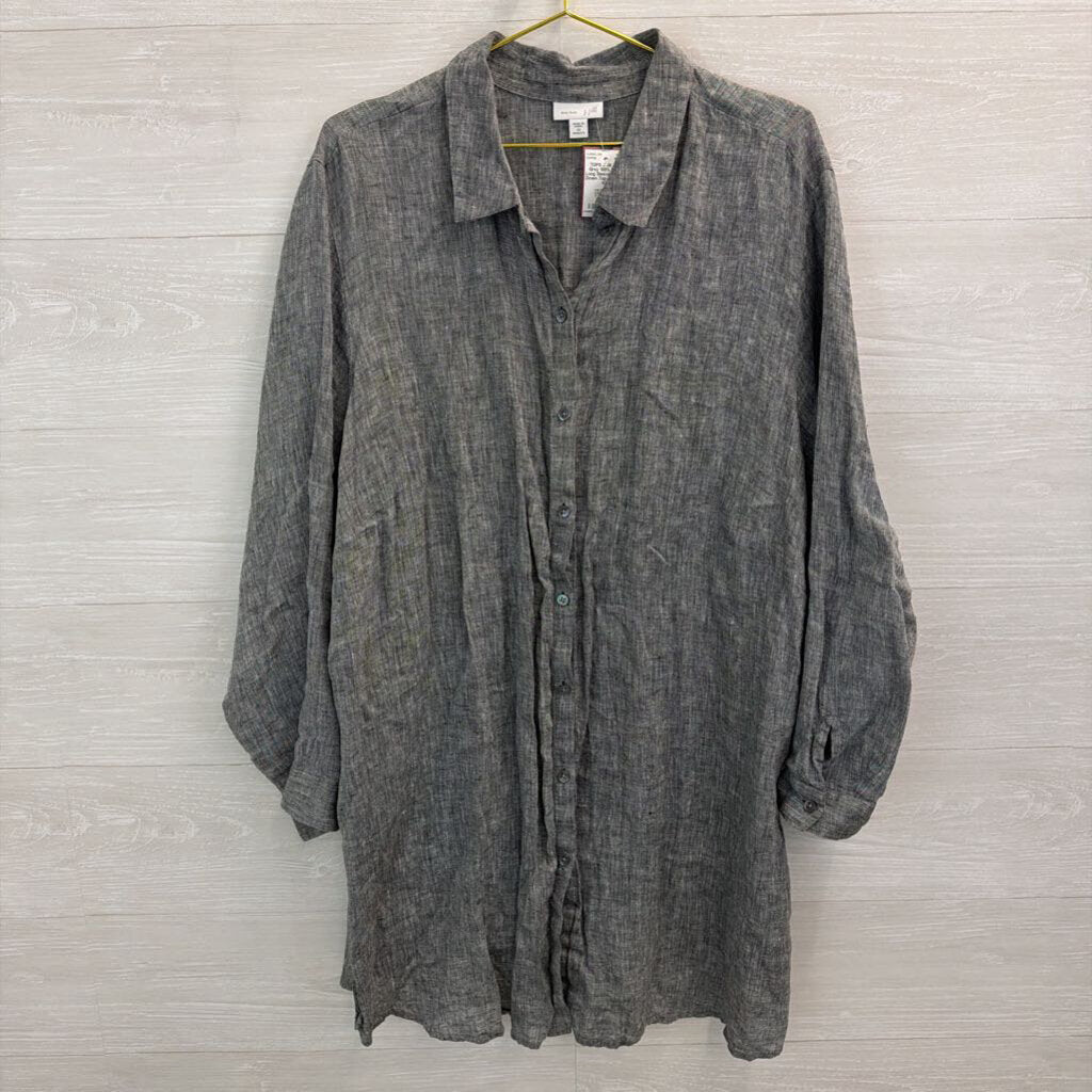 J Jill Grey 100% Linen Long Sleeve Button Down Top 4X
