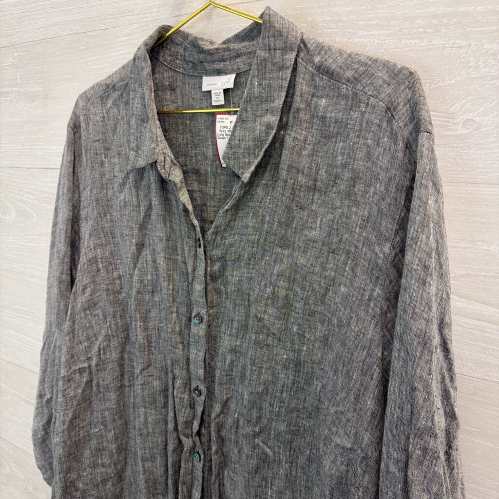 J Jill Grey 100% Linen Long Sleeve Button Down Top 4X