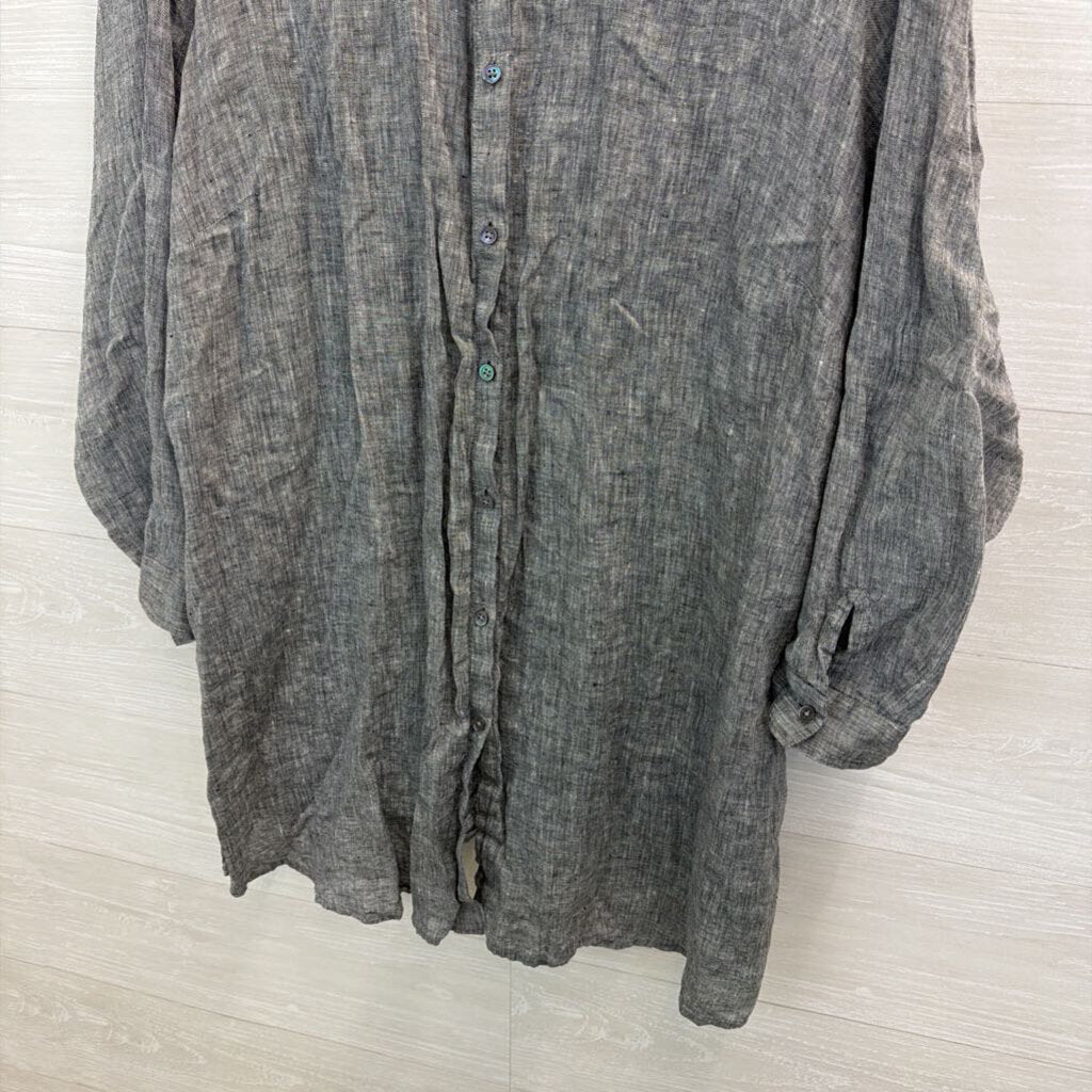 J Jill Grey 100% Linen Long Sleeve Button Down Top 4X