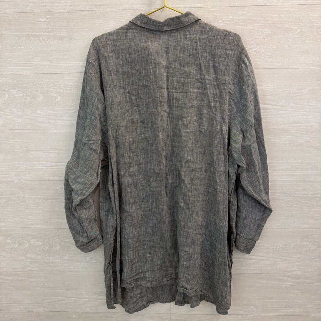J Jill Grey 100% Linen Long Sleeve Button Down Top 4X