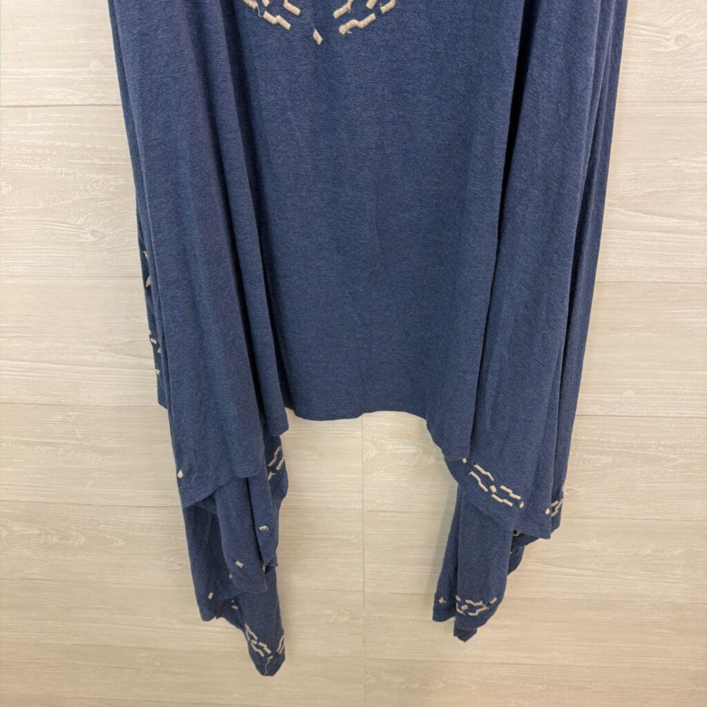 Caite Blue/ Beige Embroidered Sleeveless Open Front Top 3X