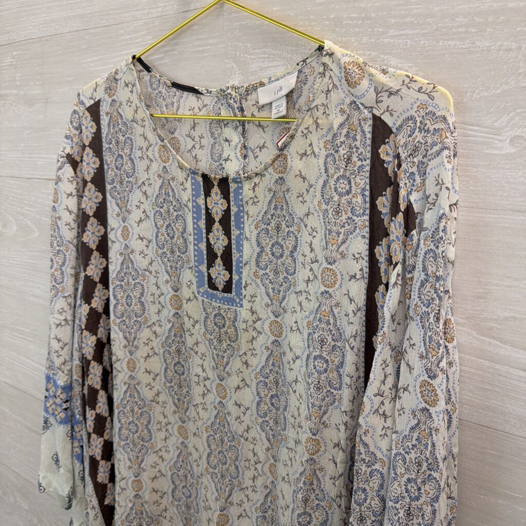 J Jill Blue/ Multi Print Long Sleeve Top 4X