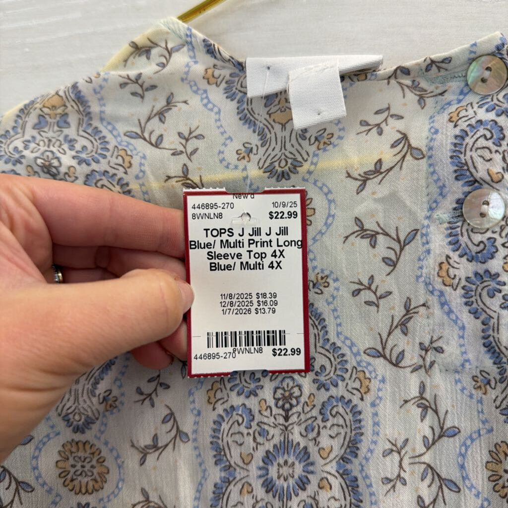 J Jill Blue/ Multi Print Long Sleeve Top 4X