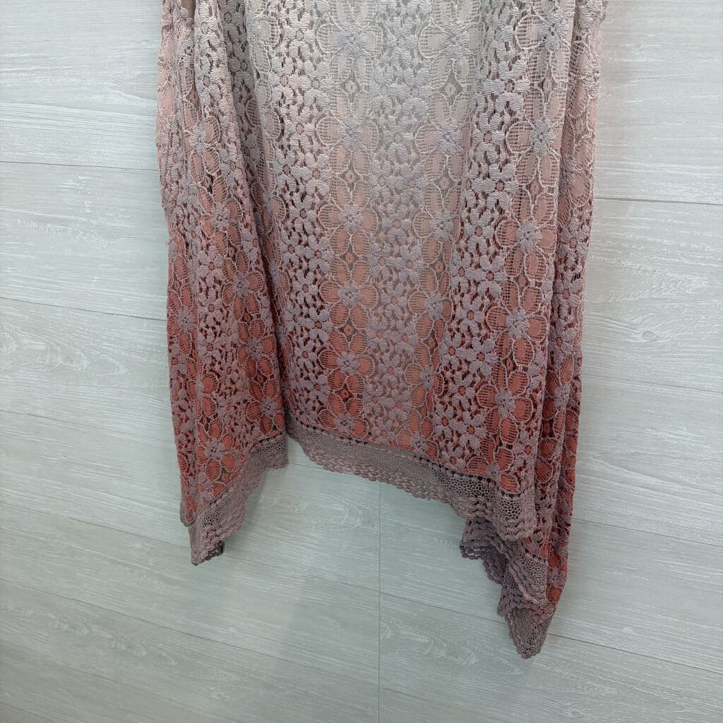 Oddi Beige/ Pink Ombre Flower Lace Sleeveless Open Front Top 2XL/ 3XL