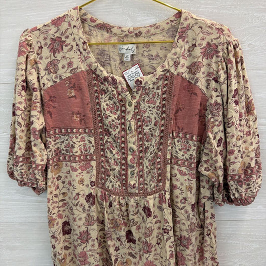 Wonderly Beige/ Pink Print Top 2X