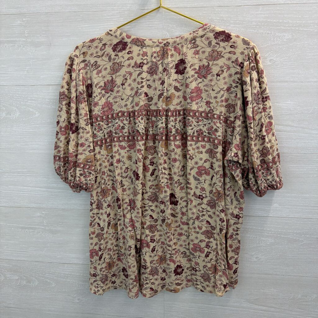 Wonderly Beige/ Pink Print Top 2X