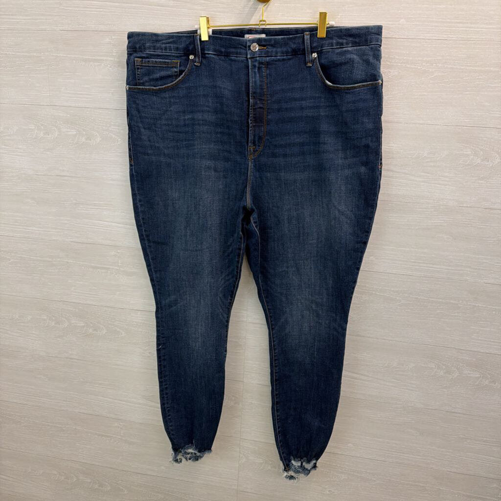 Good American Dark Wash Raw Hem Skinny Leg Jeans 26W