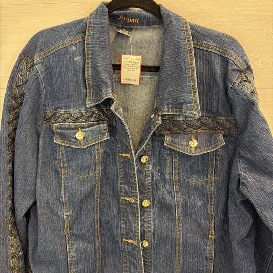Drama Medium Wash Braided Detail Denim Jacket 3X