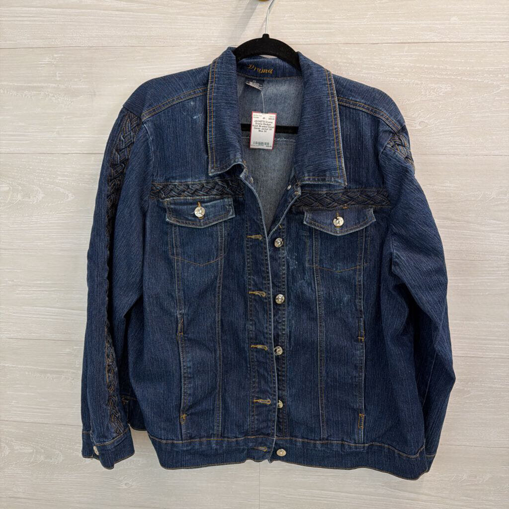 Drama Medium Wash Braided Detail Denim Jacket 3X