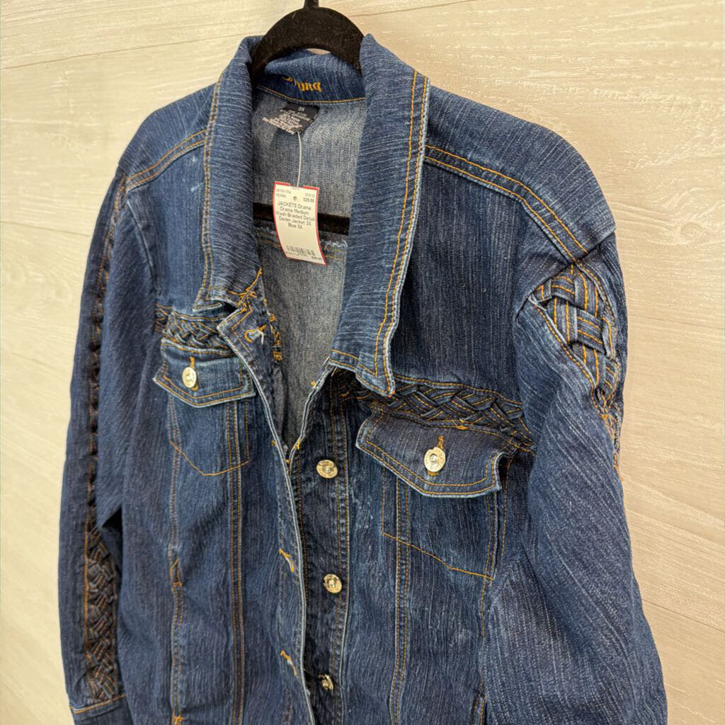 Drama Medium Wash Braided Detail Denim Jacket 3X