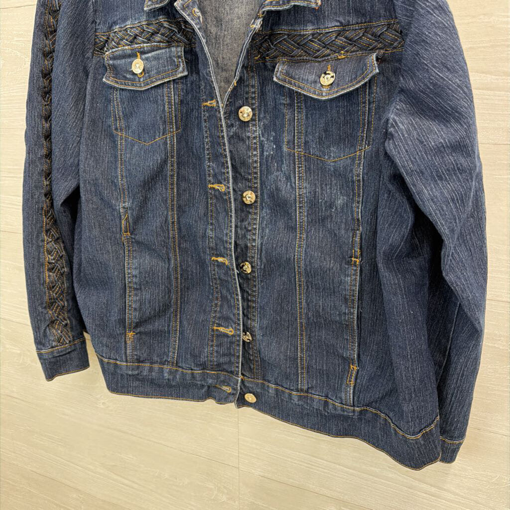 Drama Medium Wash Braided Detail Denim Jacket 3X