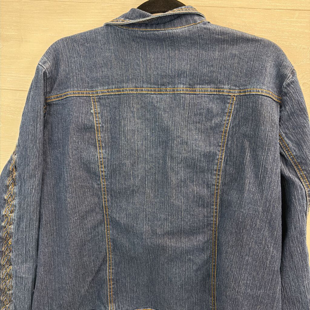 Drama Medium Wash Braided Detail Denim Jacket 3X