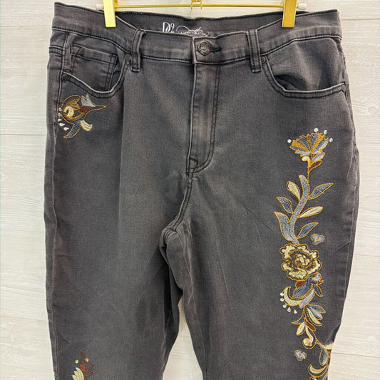 DG2 Black Embroidered Denim Skinny Leg Jeans 16