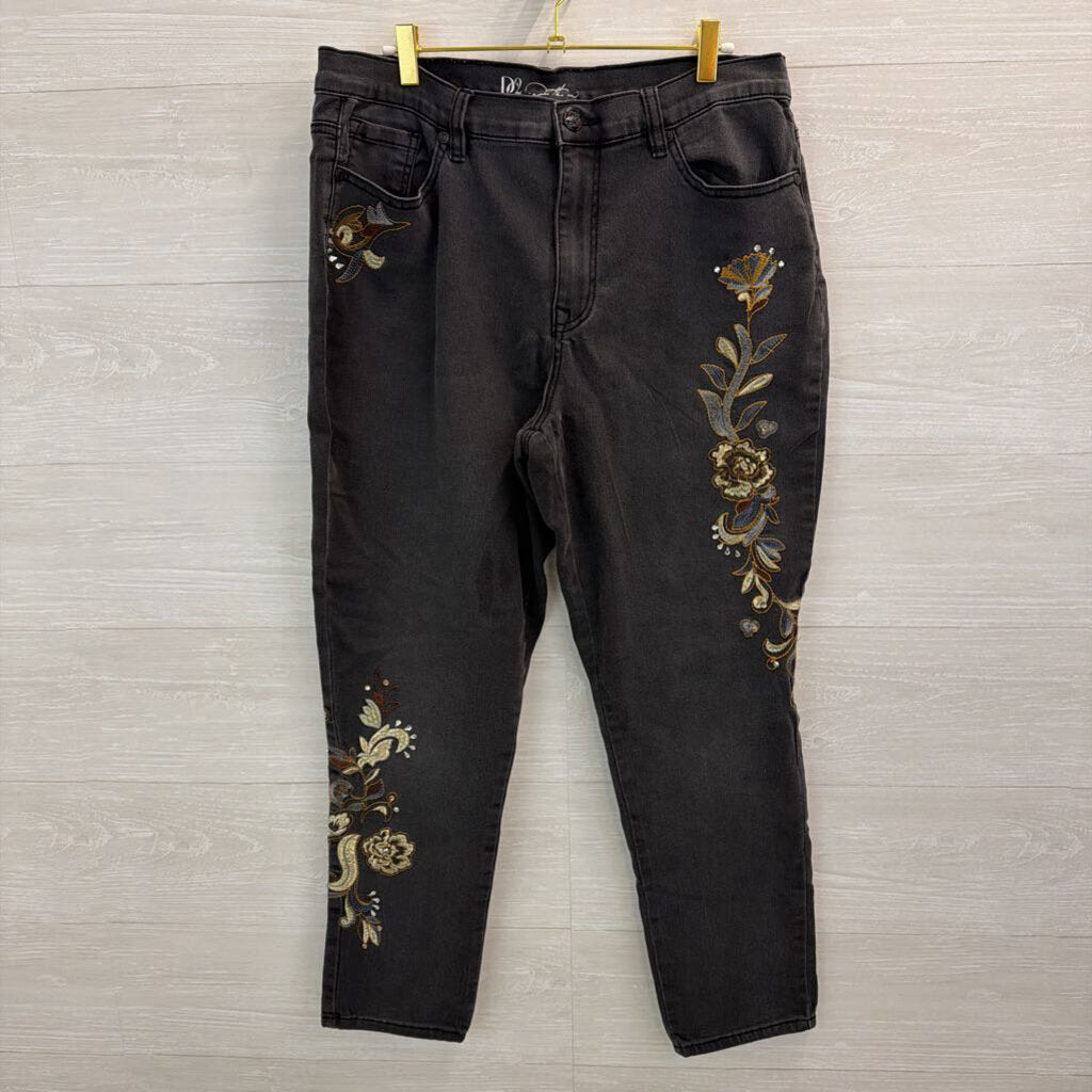 DG2 Black Embroidered Denim Skinny Leg Jeans 16