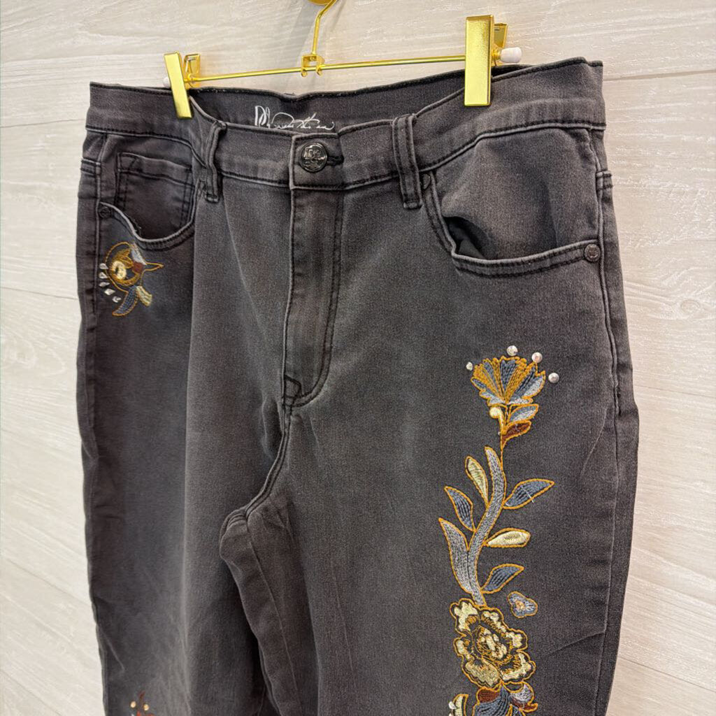 DG2 Black Embroidered Denim Skinny Leg Jeans 16