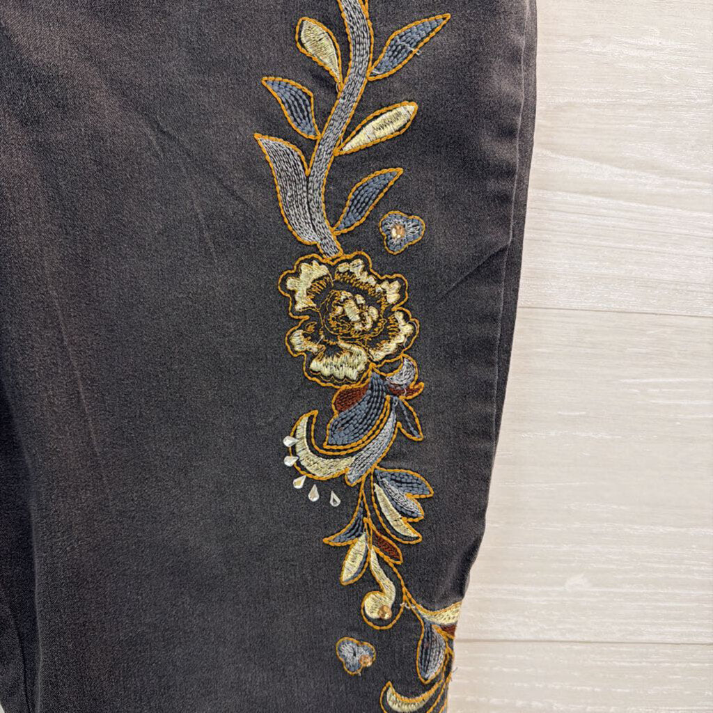 DG2 Black Embroidered Denim Skinny Leg Jeans 16