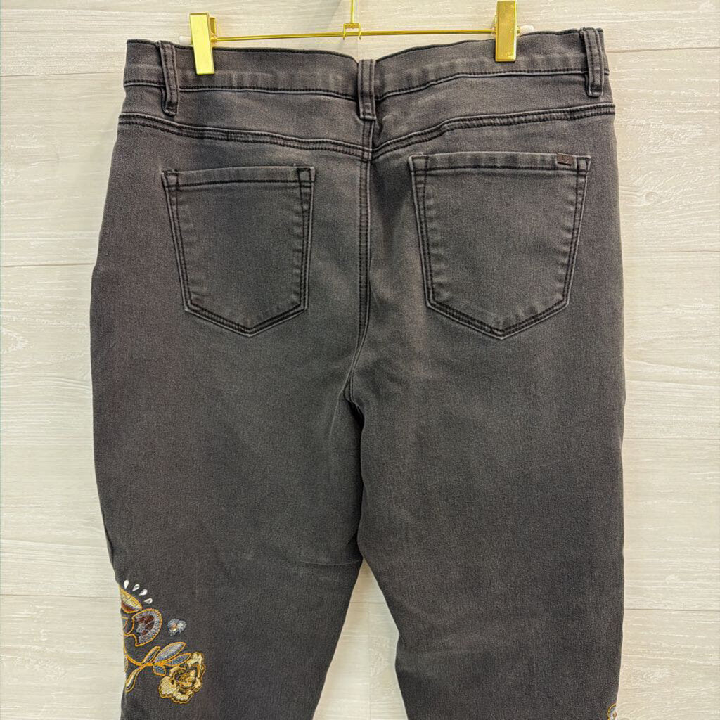 DG2 Black Embroidered Denim Skinny Leg Jeans 16