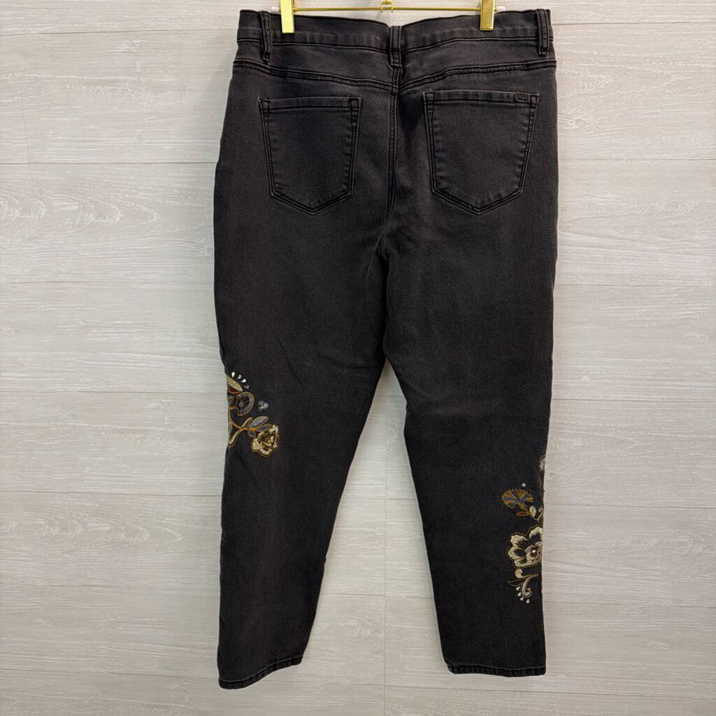 DG2 Black Embroidered Denim Skinny Leg Jeans 16