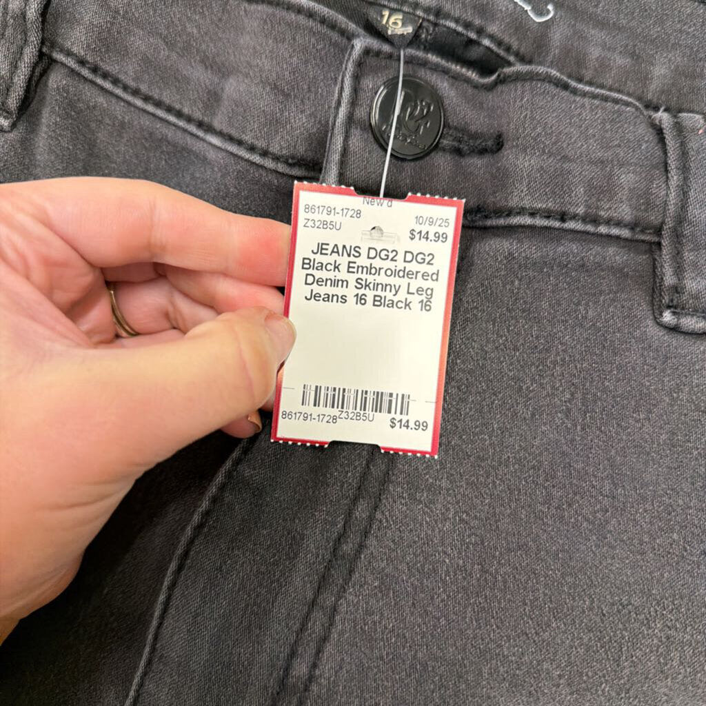 DG2 Black Embroidered Denim Skinny Leg Jeans 16
