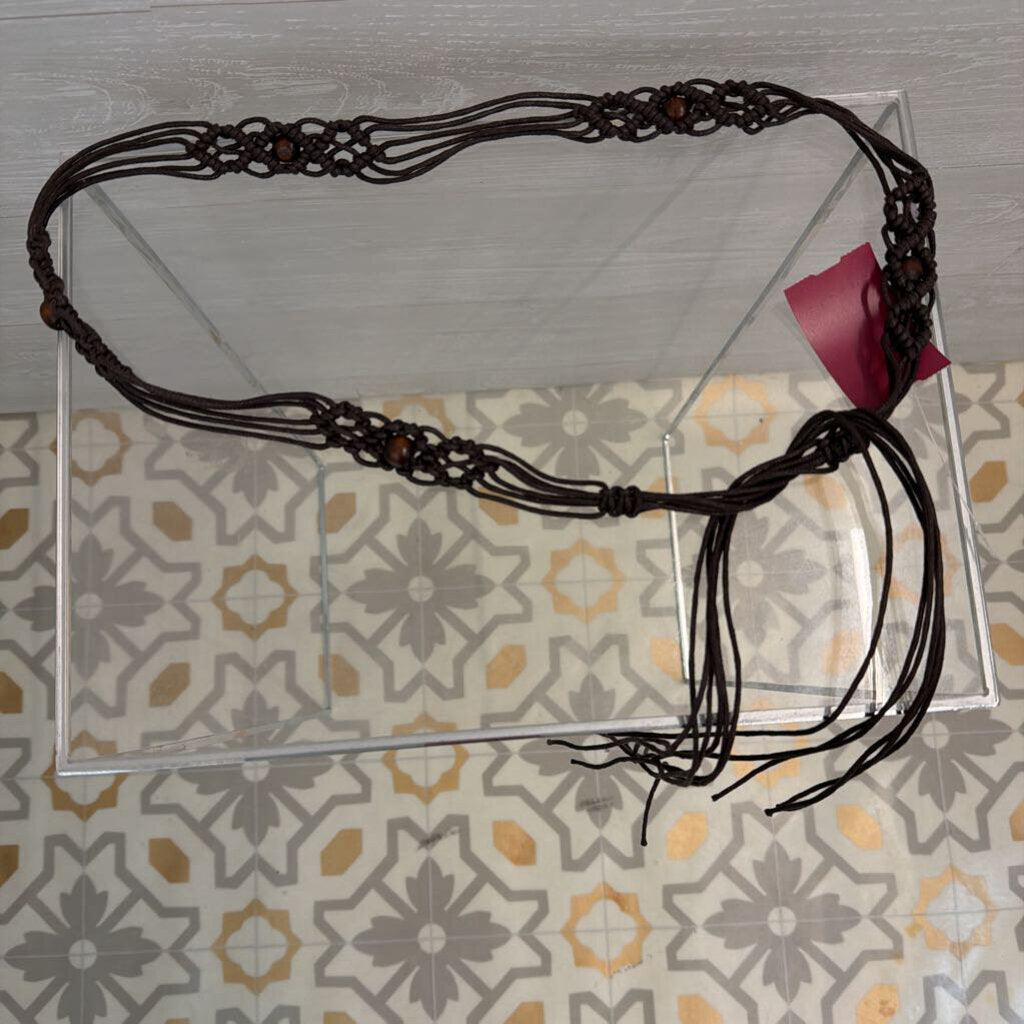 Brown Woven String Tie Waist Belt One Size