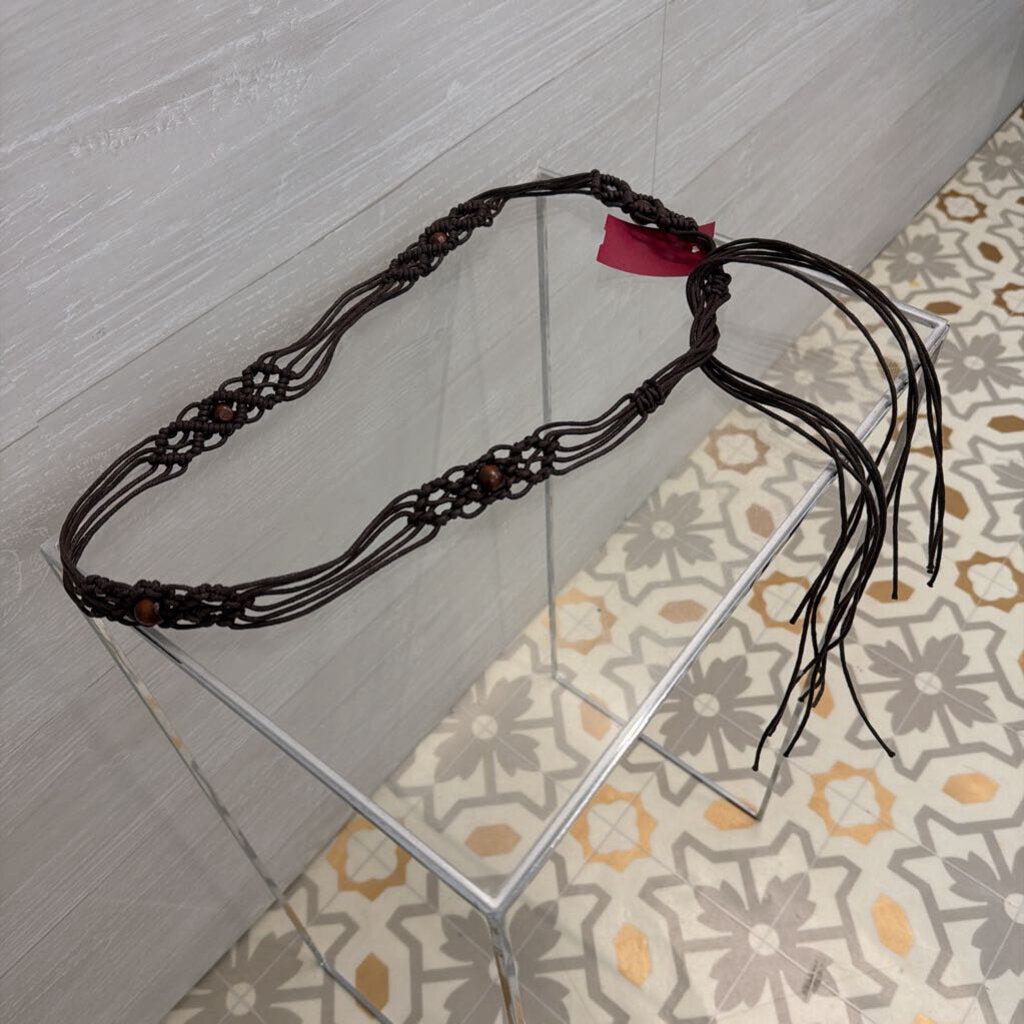 Brown Woven String Tie Waist Belt One Size