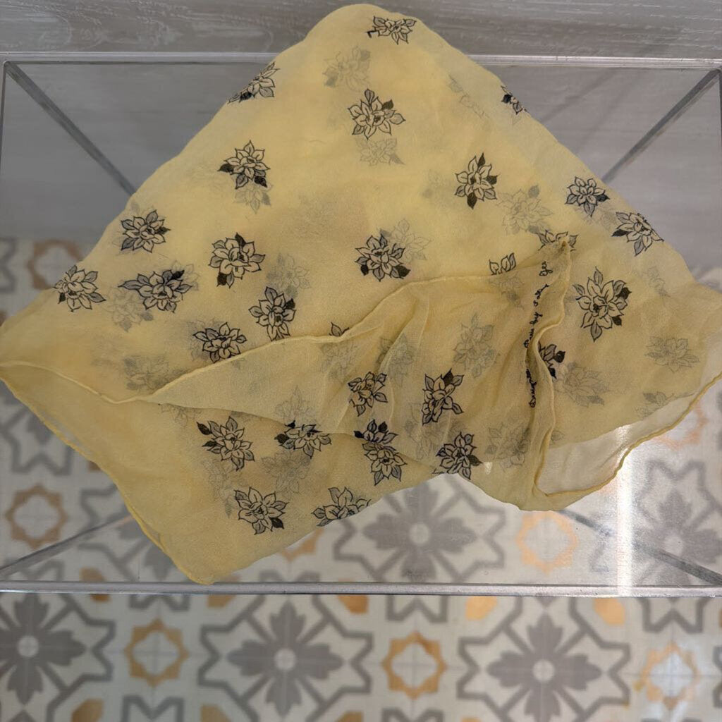 Yellow/ Black Flower Print Small Square Scarf