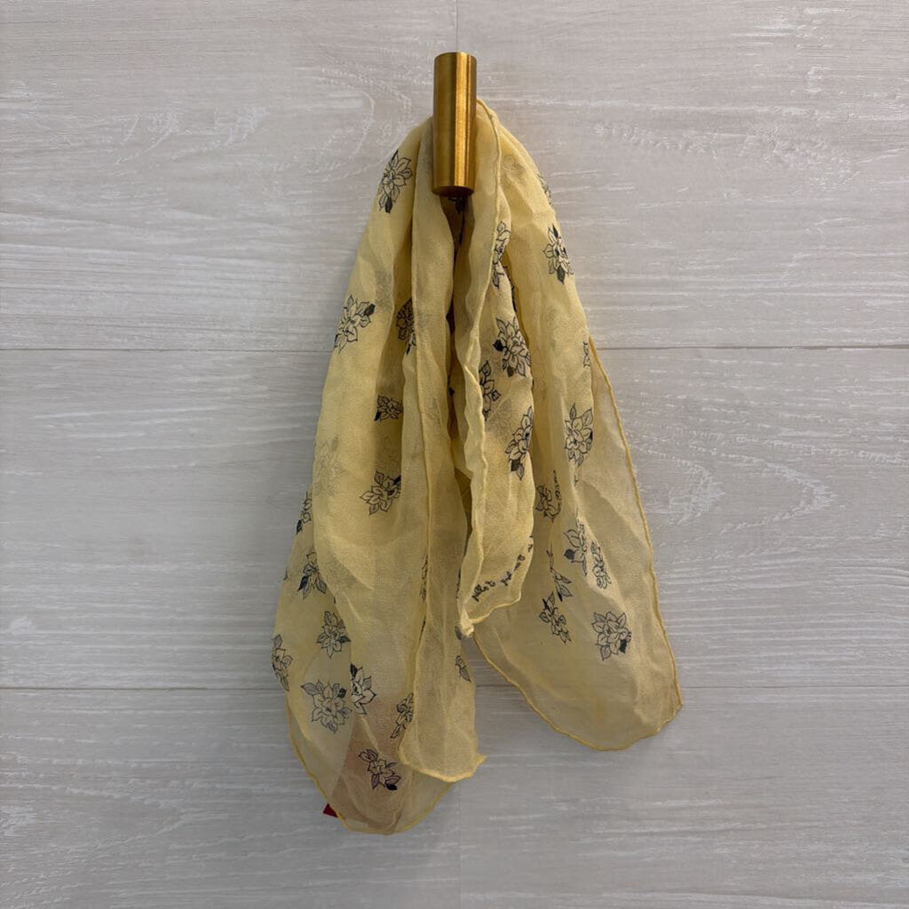 Yellow/ Black Flower Print Small Square Scarf