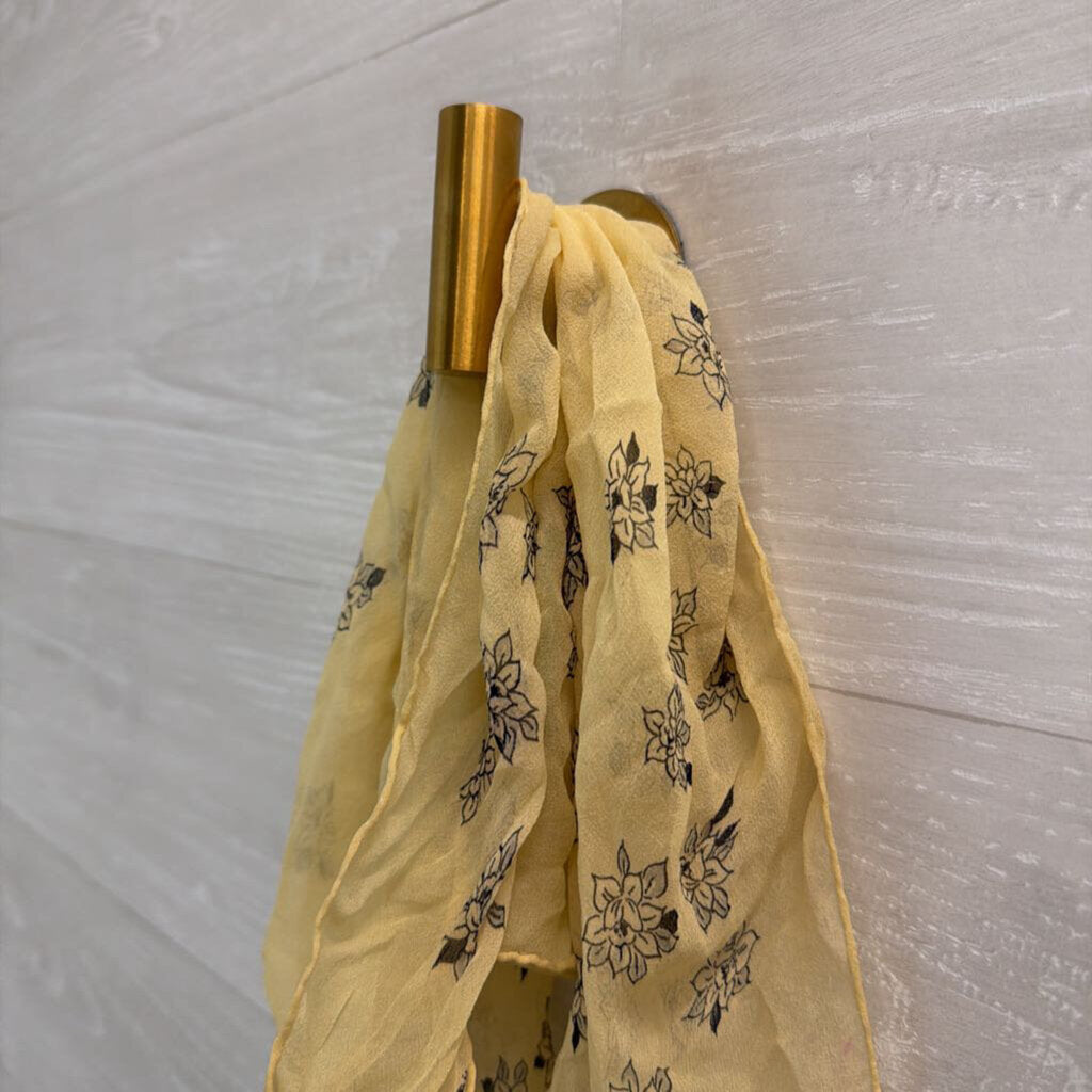 Yellow/ Black Flower Print Small Square Scarf