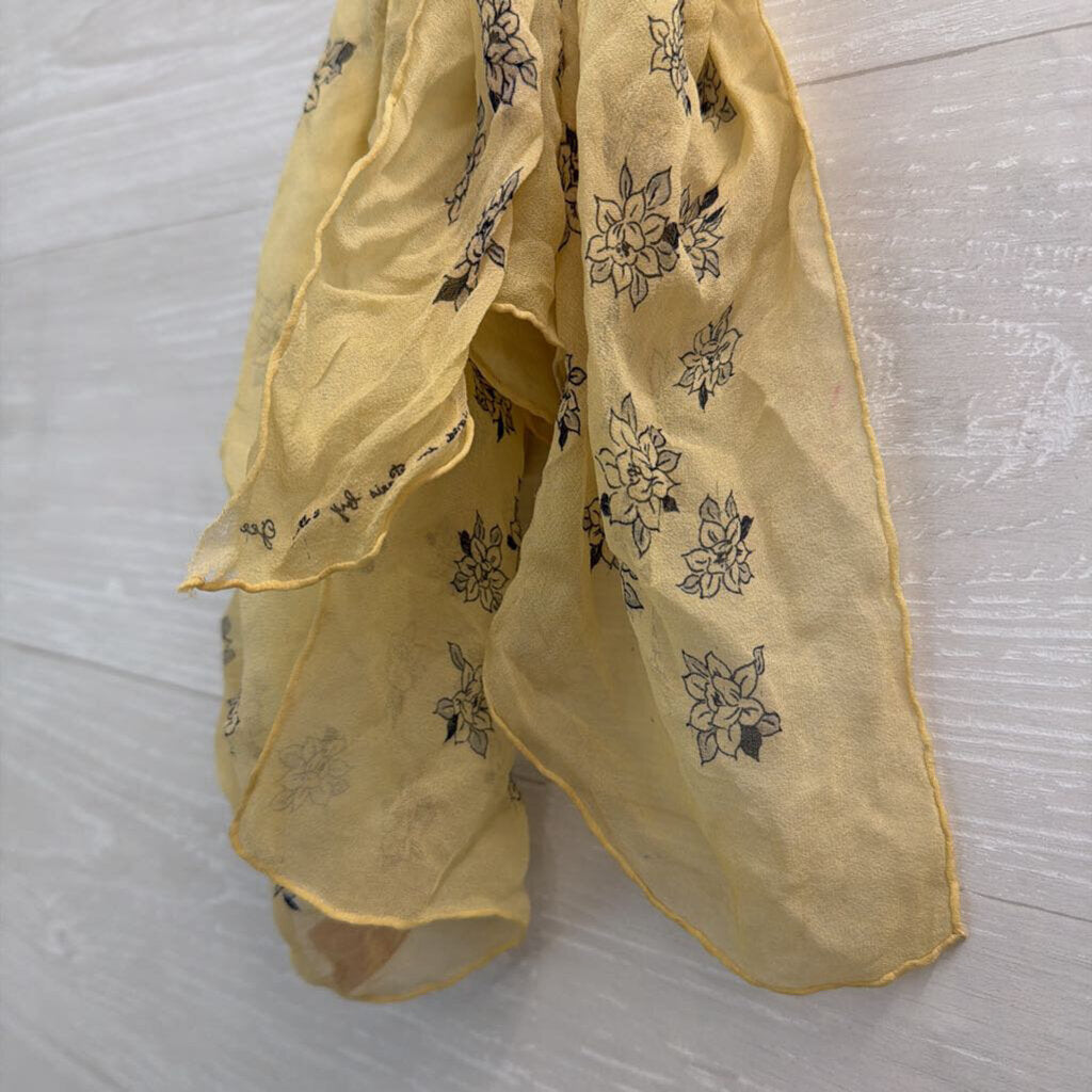 Yellow/ Black Flower Print Small Square Scarf