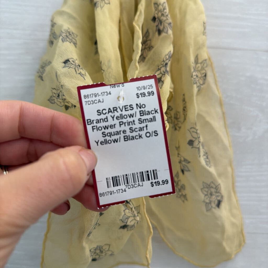 Yellow/ Black Flower Print Small Square Scarf