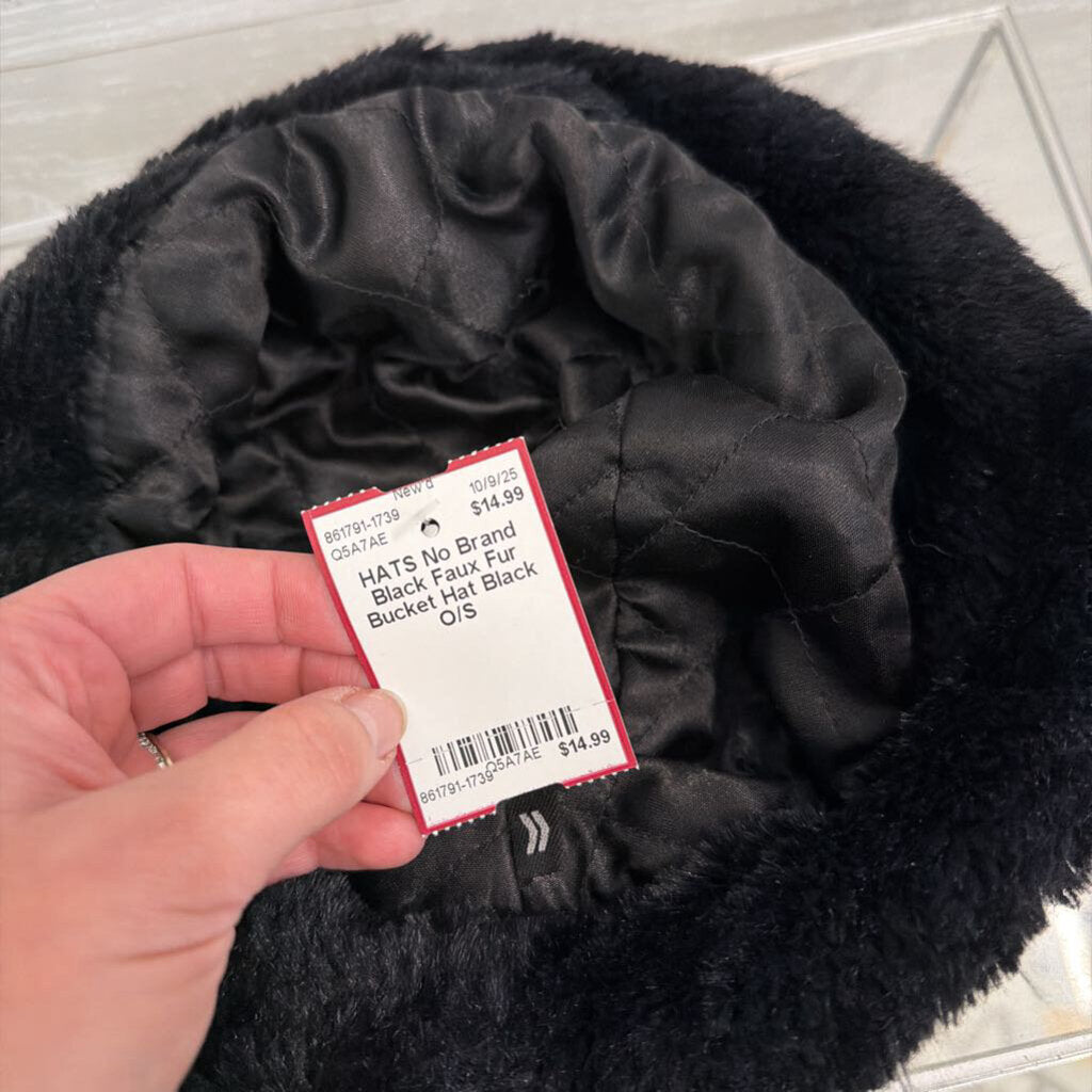 Black Faux Fur Bucket Hat