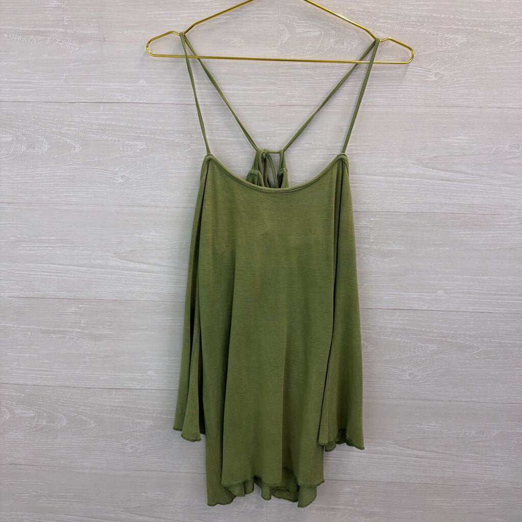 Blue Sky Green Long Sleeve Tie Back Top Medium