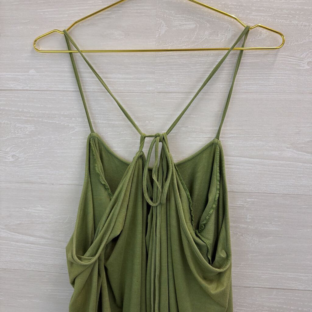 Blue Sky Green Long Sleeve Tie Back Top Medium