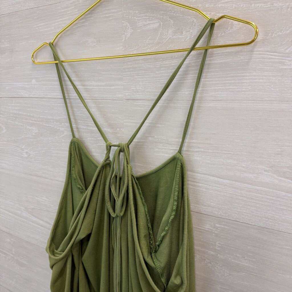 Blue Sky Green Long Sleeve Tie Back Top Medium