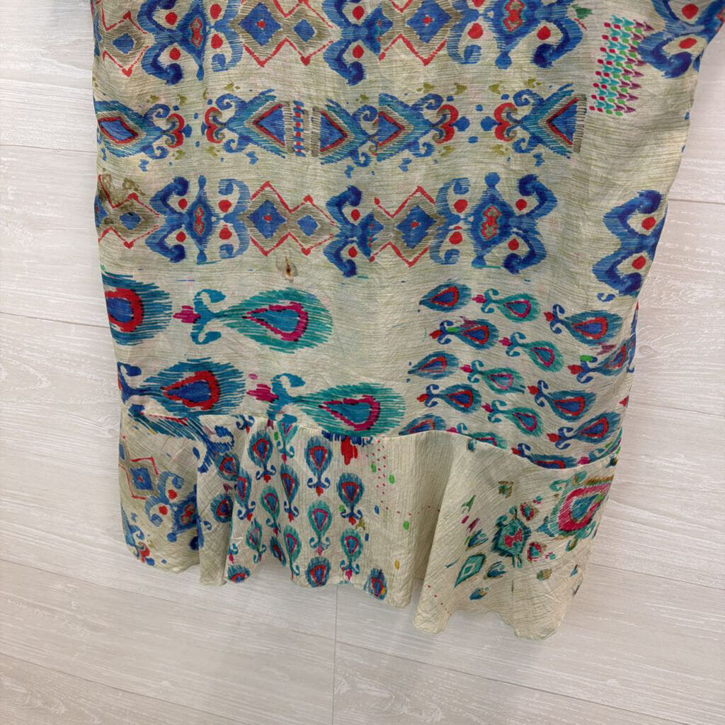 Johnny Was Blue/ Green Pasiley Print Short Sleeve Tunic Top Large