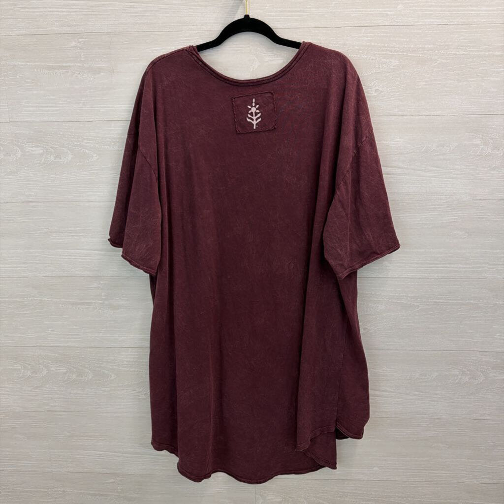 Open Hands by Kantha Bae Burgundy/ Beige Graphic Top Free Size