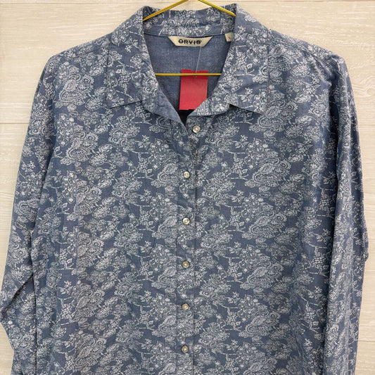Orvis Blue Print Long Sleeve Button Down Top Large