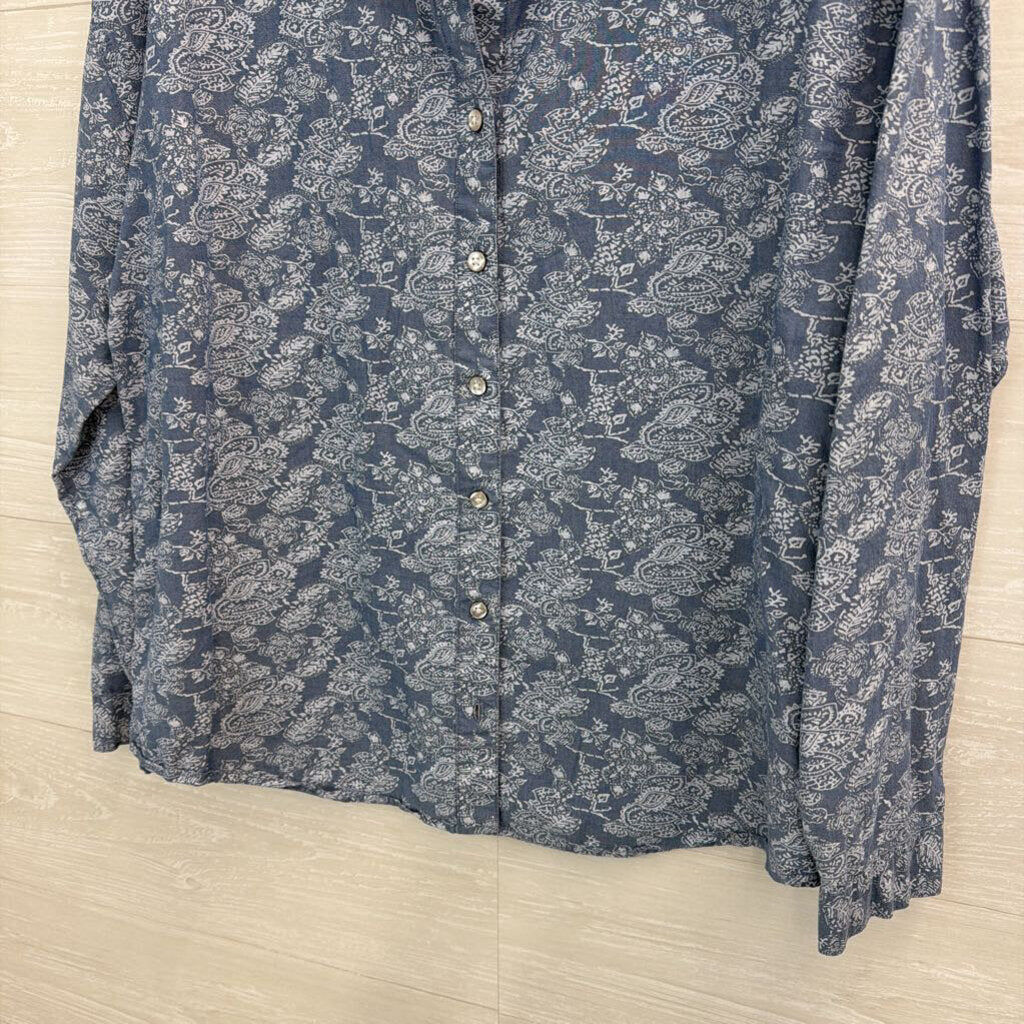 Orvis Blue Print Long Sleeve Button Down Top Large