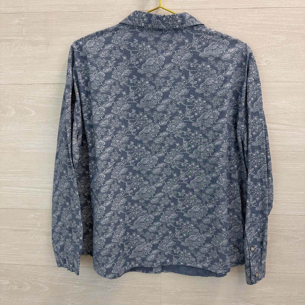 Orvis Blue Print Long Sleeve Button Down Top Large