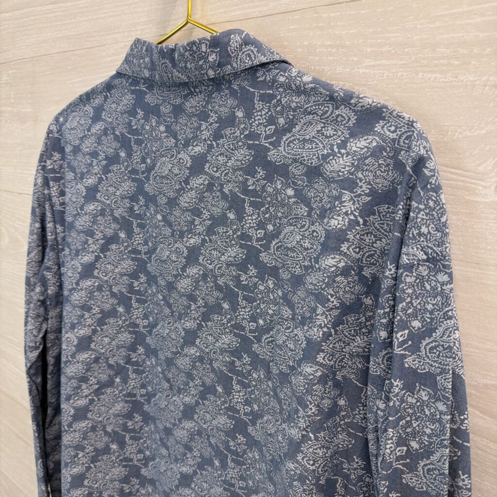 Orvis Blue Print Long Sleeve Button Down Top Large